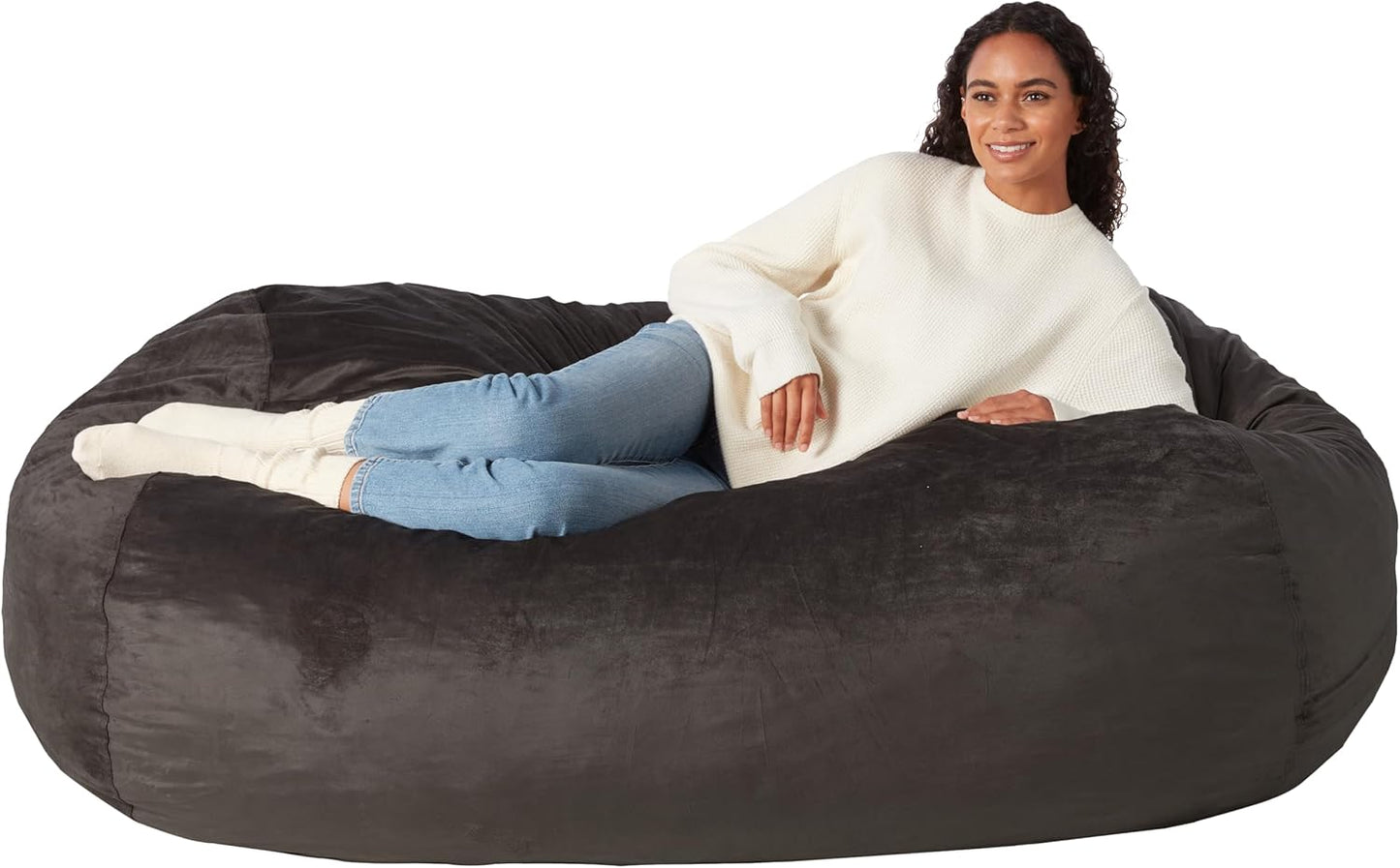 Large Bean Bag Chair for Adults - 6 ft Grey Memory Foam Comfort