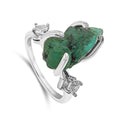 Emerald Zambia Raw Crystal Ring for Her - Sterling Silver Gold