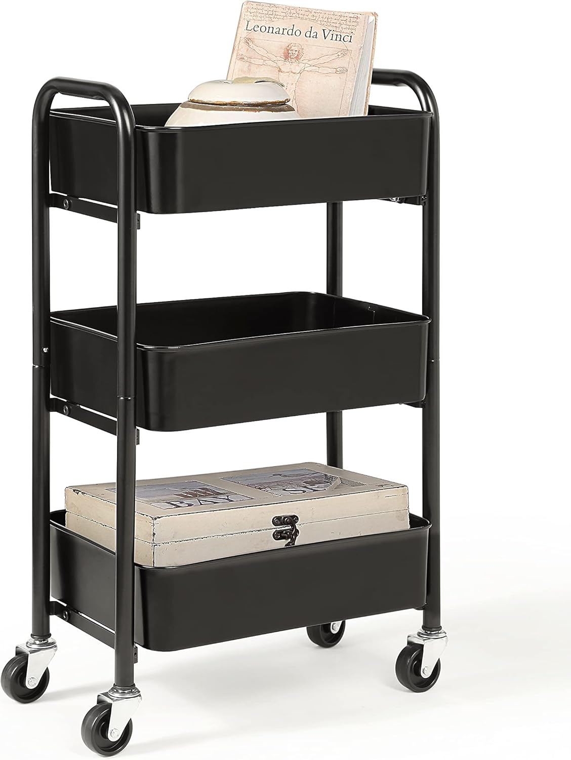 SunnyPoint 3-Tier Compact Rolling Metal Storage Organizer Cart