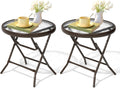 Outdoor Side Table 2-Pack - Folding Small Patio End Table, Brown