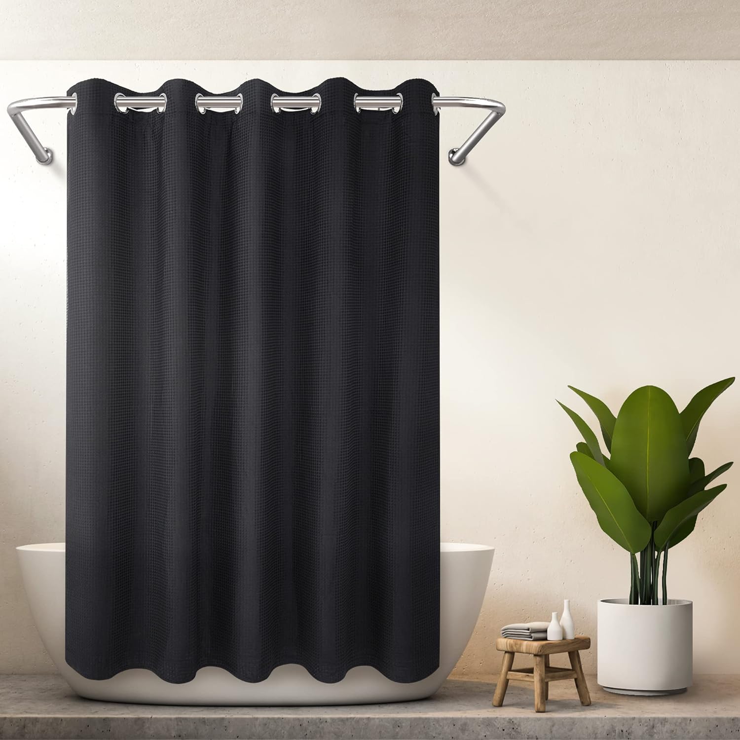 River Dream No Hook Cotton Blend Shower Curtain for Bathrooms