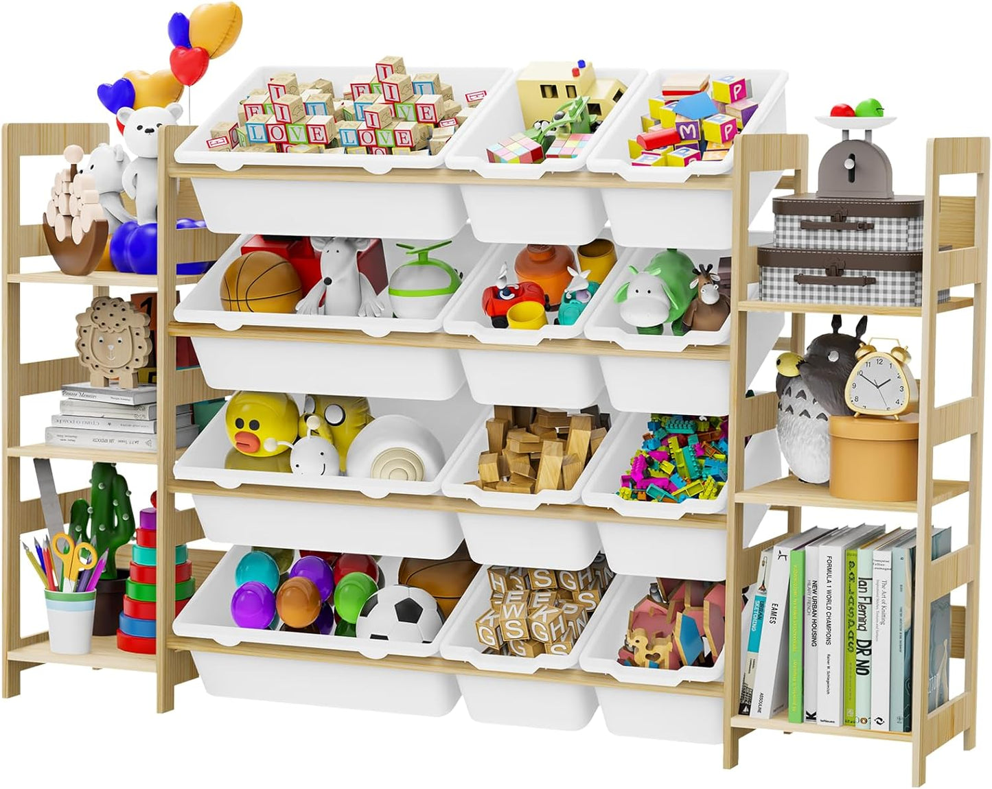 Toy Storage Organizer with 4-Tier Shelf and 12 Bins for Kids