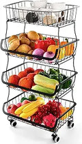 Fruit Vegetable Storage Basket 4-Tier Stackable Organizer - Rolling