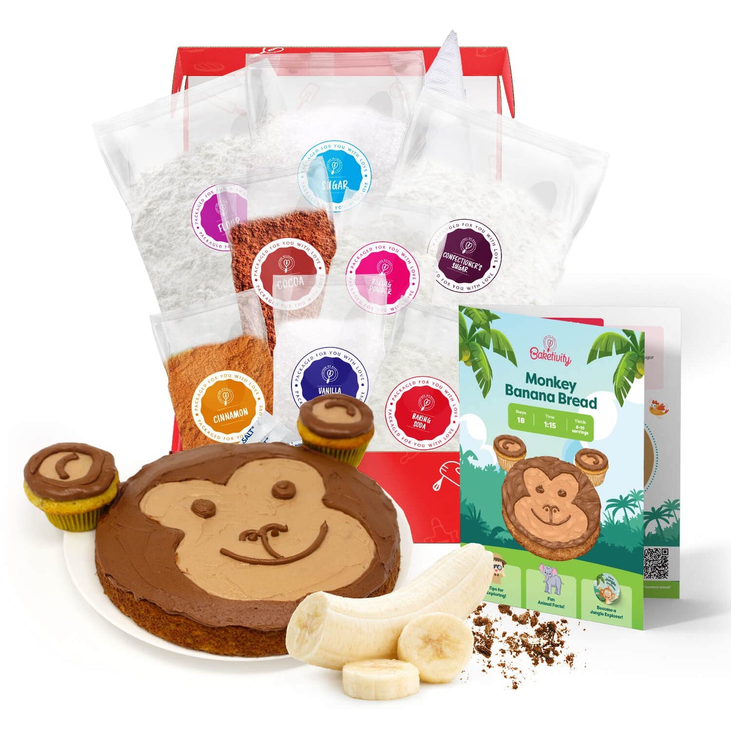 Baketivity Monkey Banana Bread Kids Baking Kit for Fun Family Time