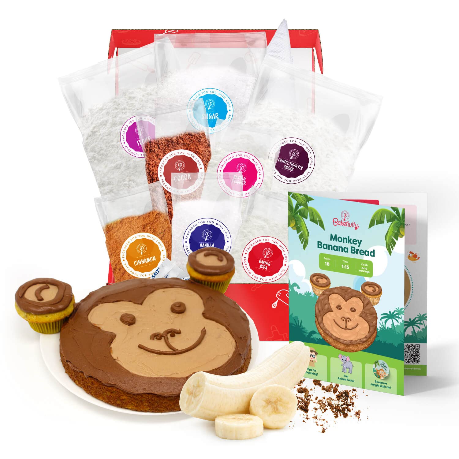 Baketivity Monkey Banana Bread Kids Baking Kit for Fun Family Time