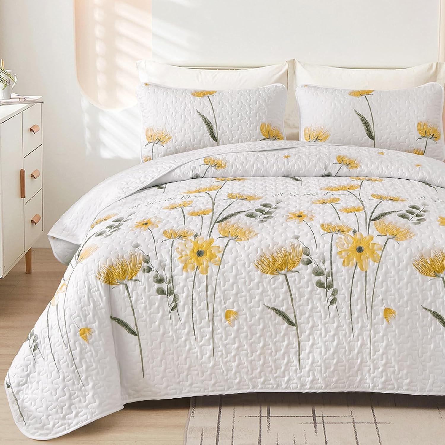 Dinjoy Floral Quilt Set California King Size for Cozy Decor