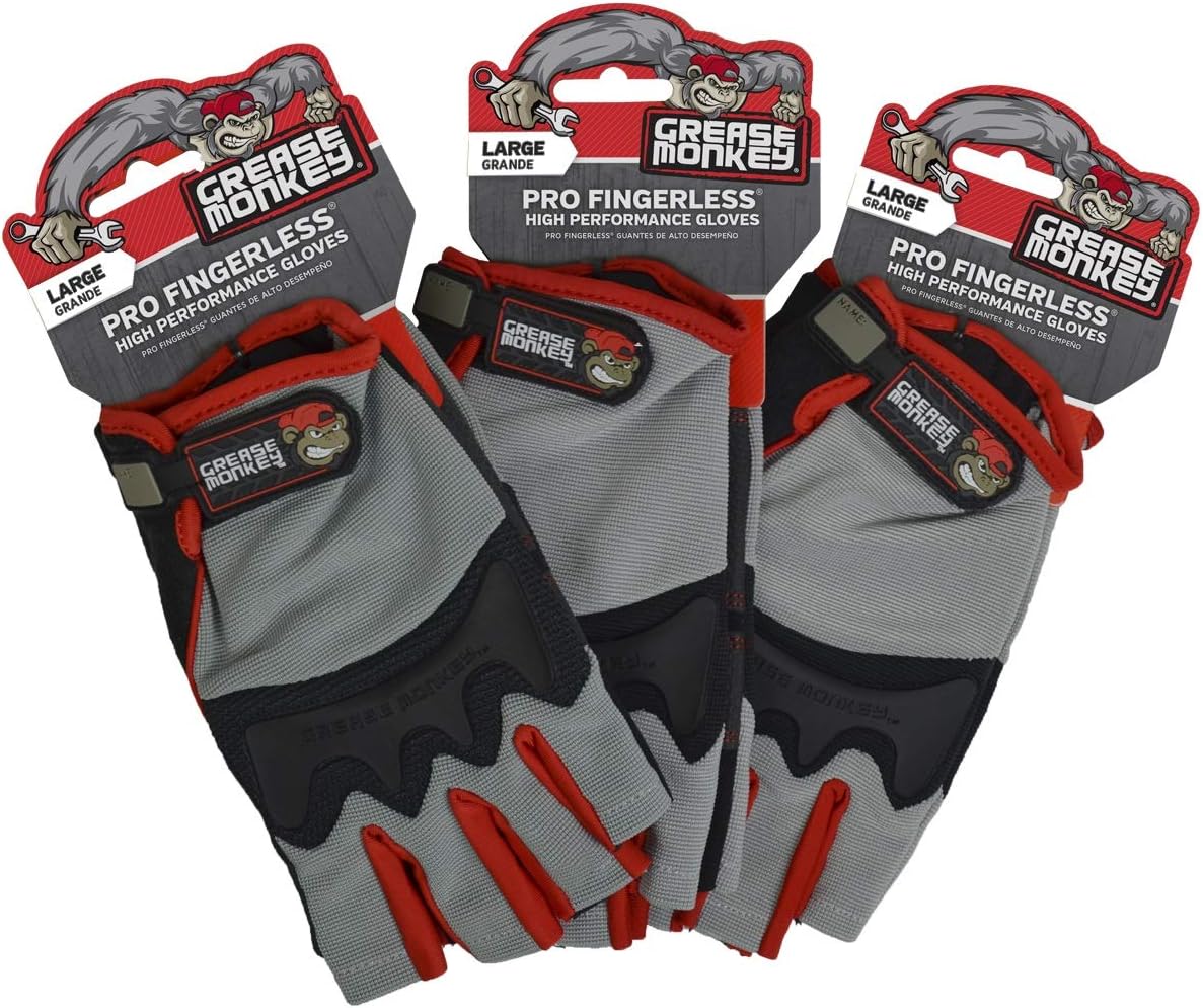 Pro Fingerless Work Gloves 3-Pack for Grip & Mobility