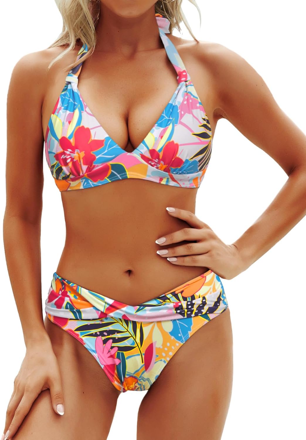 Yonique Women Two Piece Bathing Suits Vintage Push Up Bikini Set