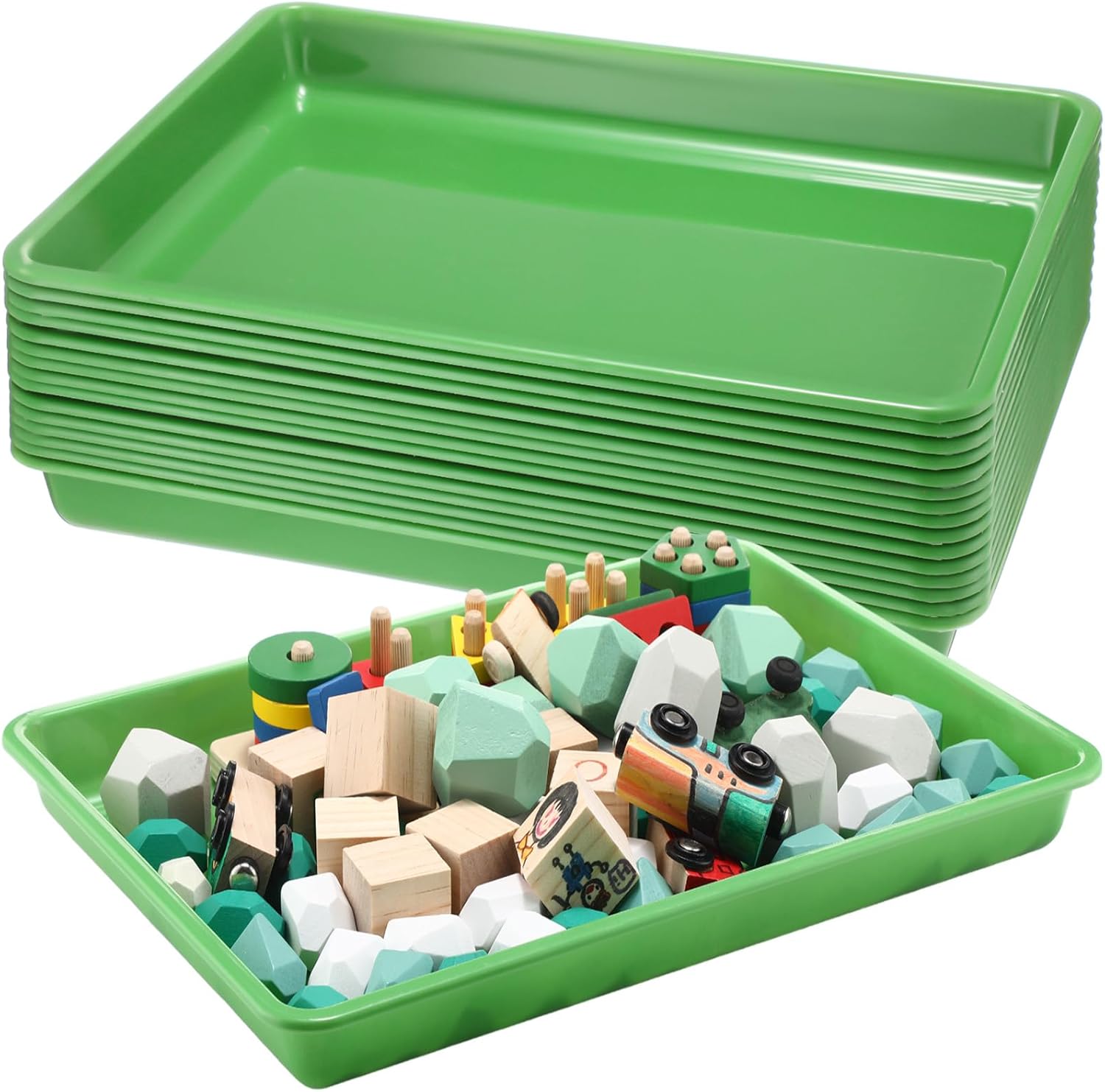 15 Pcs Flat Plastic Trays for Sensory Storage and Organization