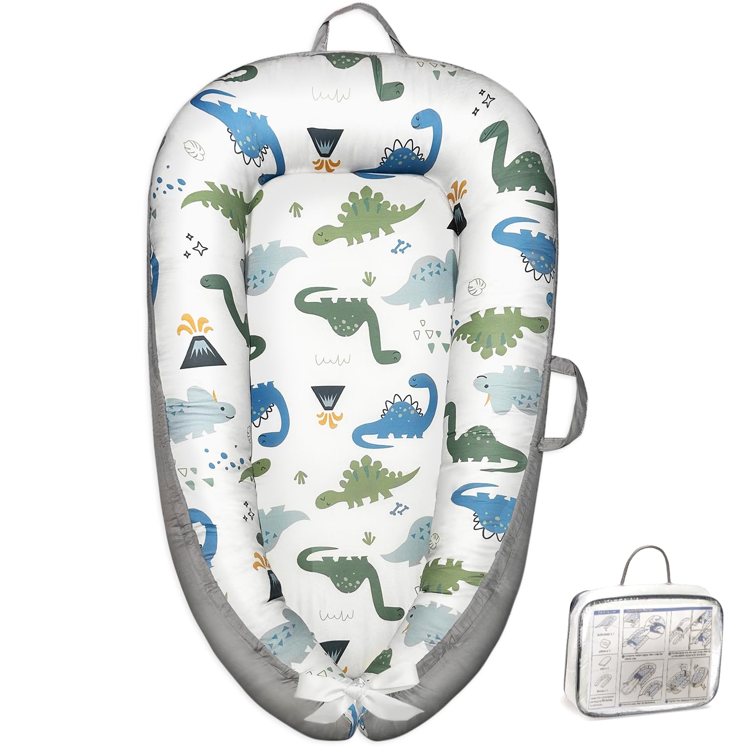 Portable Baby Lounger for Supervised Play and Rest - Dinosaur