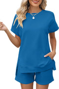 Womens 2 Piece Summer Loungewear Set - Short Sleeve Sweatsuit