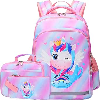Soekidy Unicorn Backpack Set for Girls - Cute School Bag