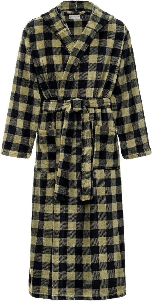 Plush Fleece Hooded Bathrobe for Men - Big and Tall Comfort