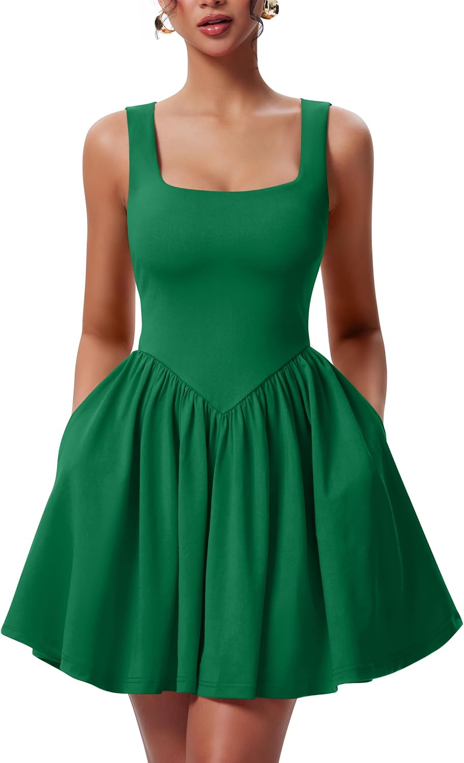 YMDUCH Women's Summer Sleeveless Square Neck Mini Tank Dress