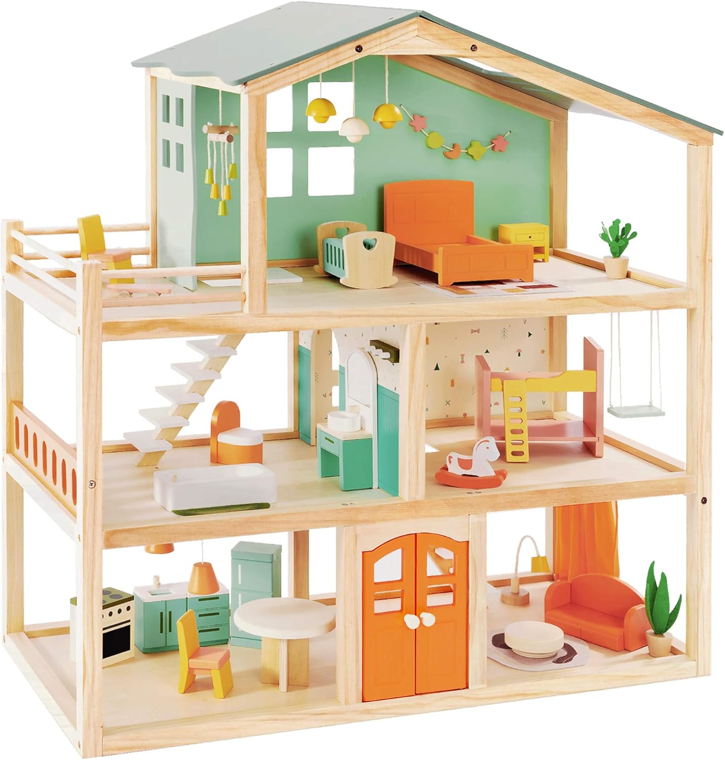Giant bean Large Wooden Dollhouse with 32 Pcs Furniture Set