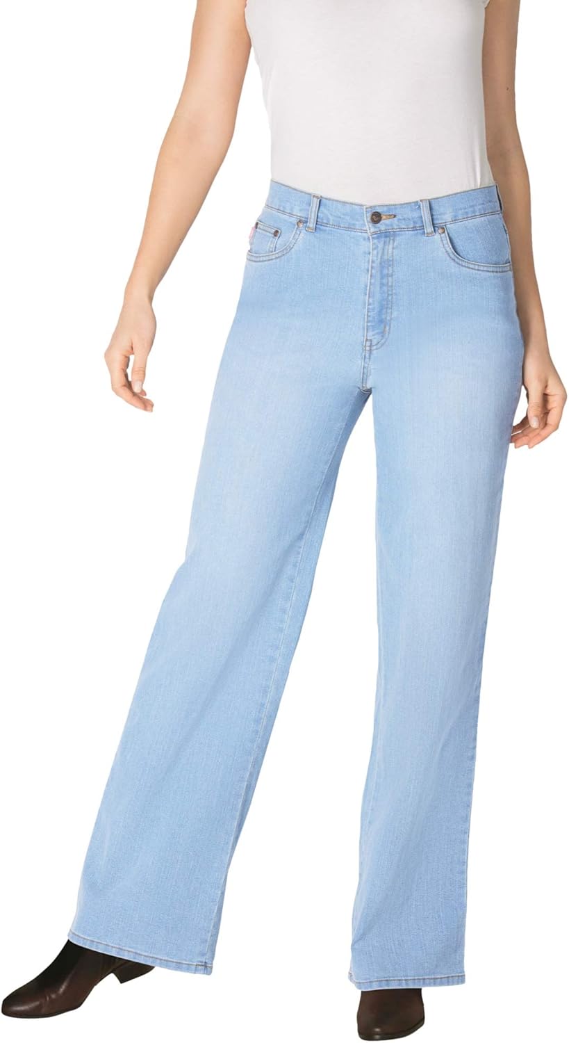 Plus Size Stretch Denim Wide-Leg Five-Pocket Jeans for Comfort