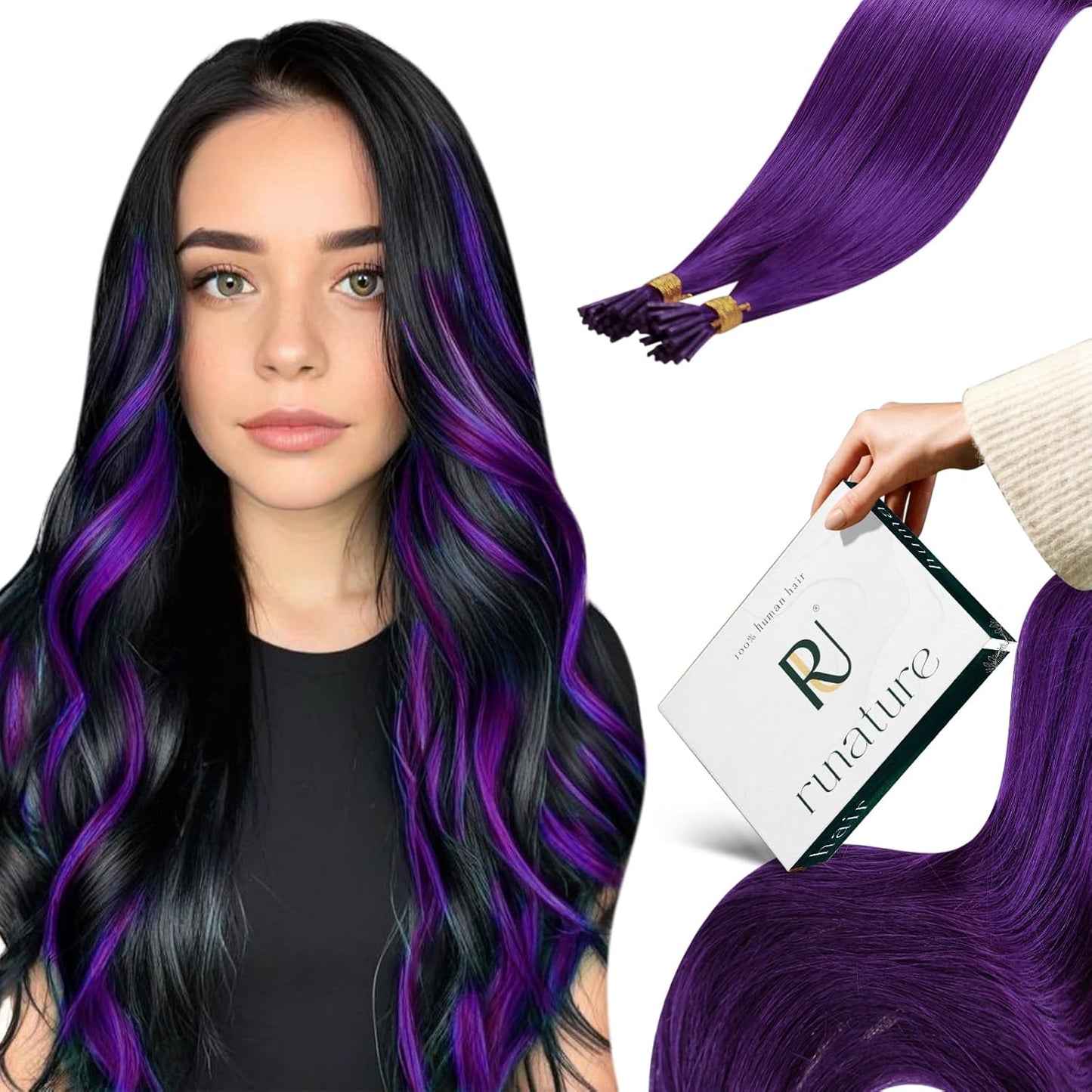 RUNATURE Purple I Tip Hair Extensions for Vibrant Style