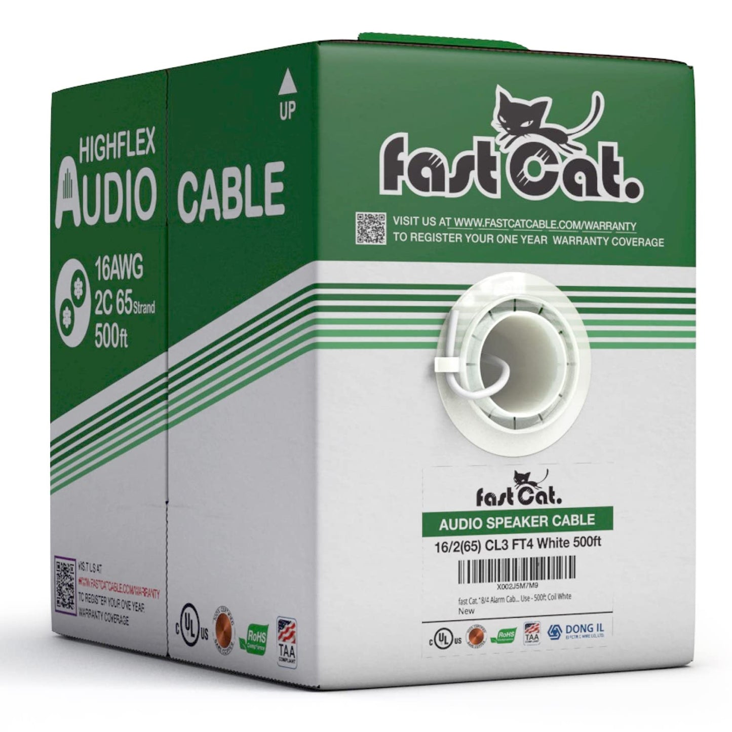 Speedy Sound 16 Gauge Speaker Wire - 100% Copper, UL Listed - 500ft White