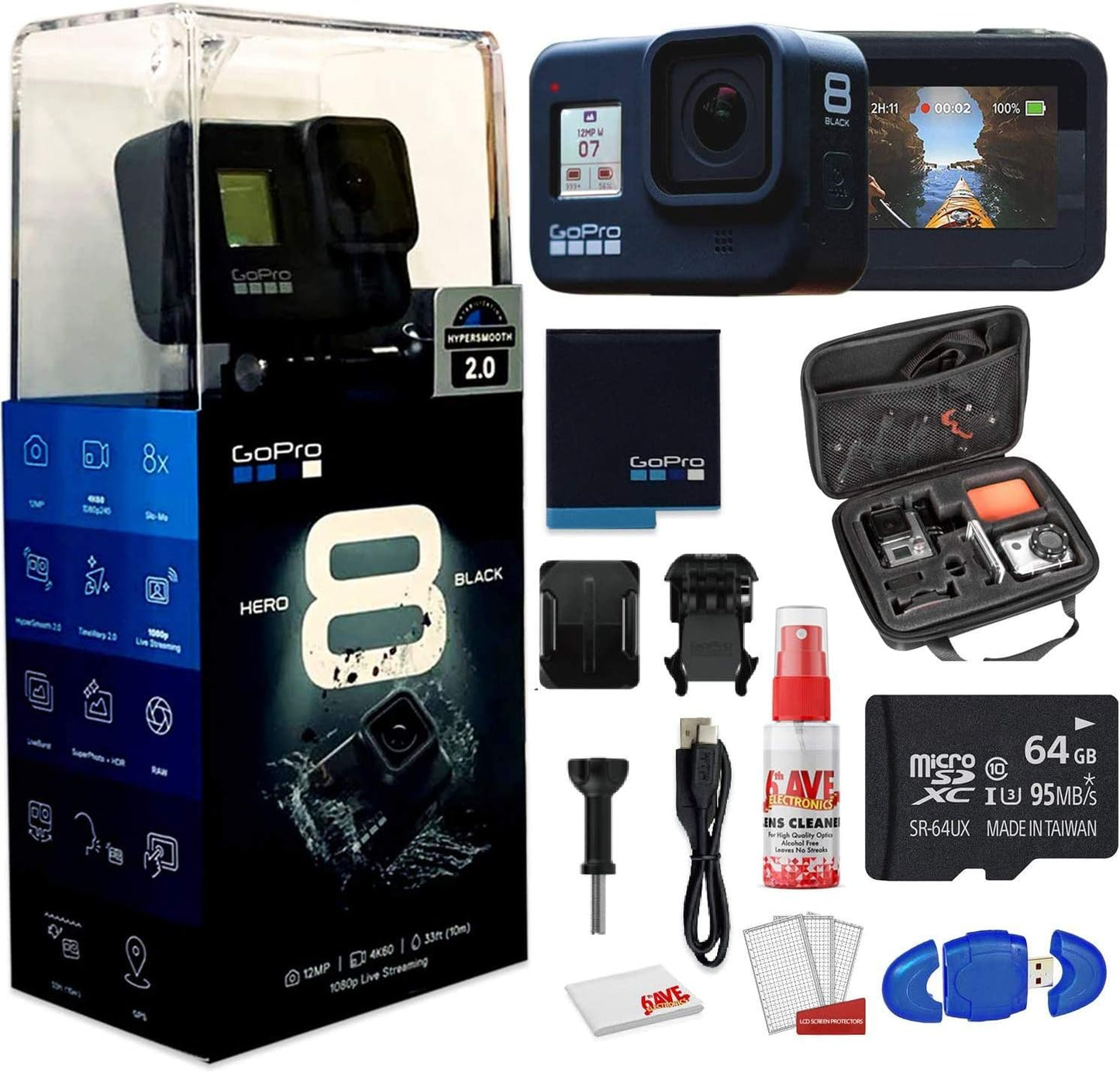 GoPro HERO8 Black - 4K Video, Water-Resistant, Stabilized - Bundle Offer