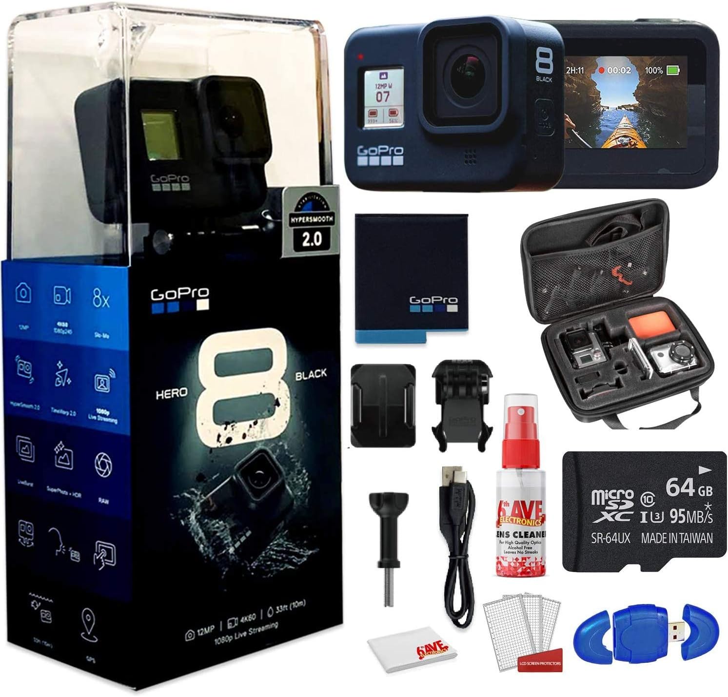 GoPro HERO8 Black - 4K Video, Water-Resistant, Stabilized - Bundle Offer