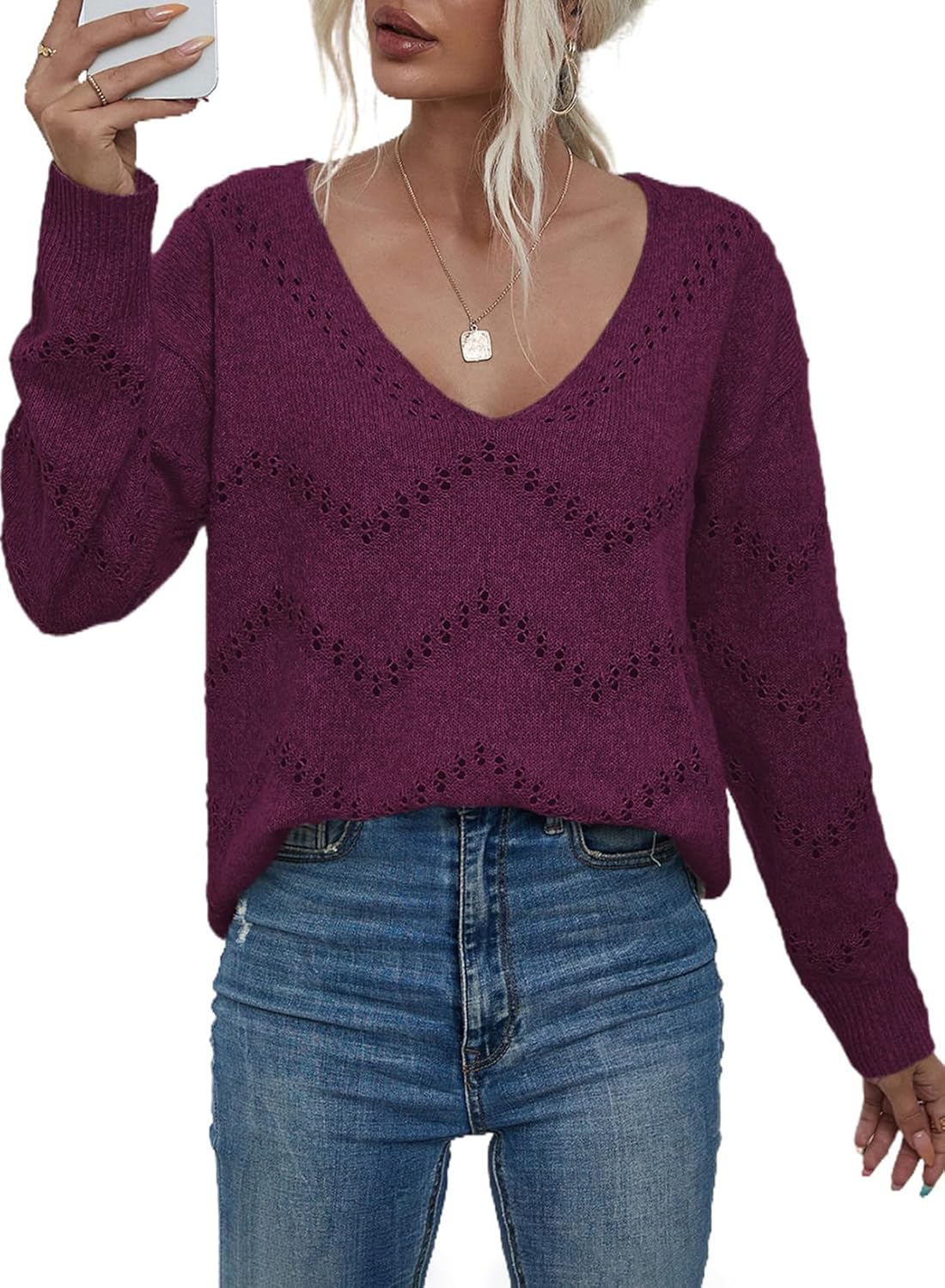 EVALESS Women's Crochet Sweater Top for Cozy Fall Outfits