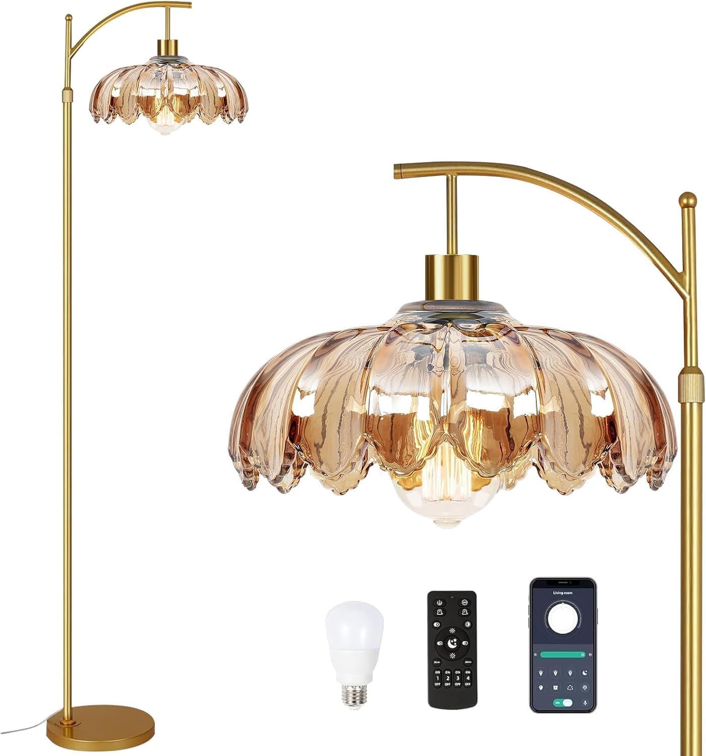 Gold Floor Lamp for Living Room and Bedroom with Remote Control
