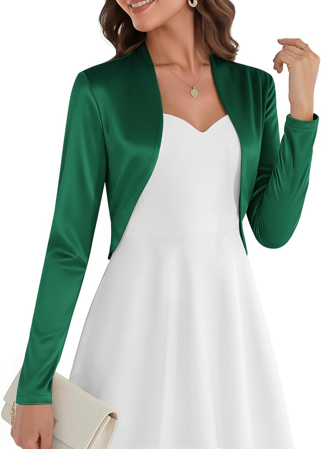 Elegant Long Sleeve Satin Bolero Shrug for Evening Dresses