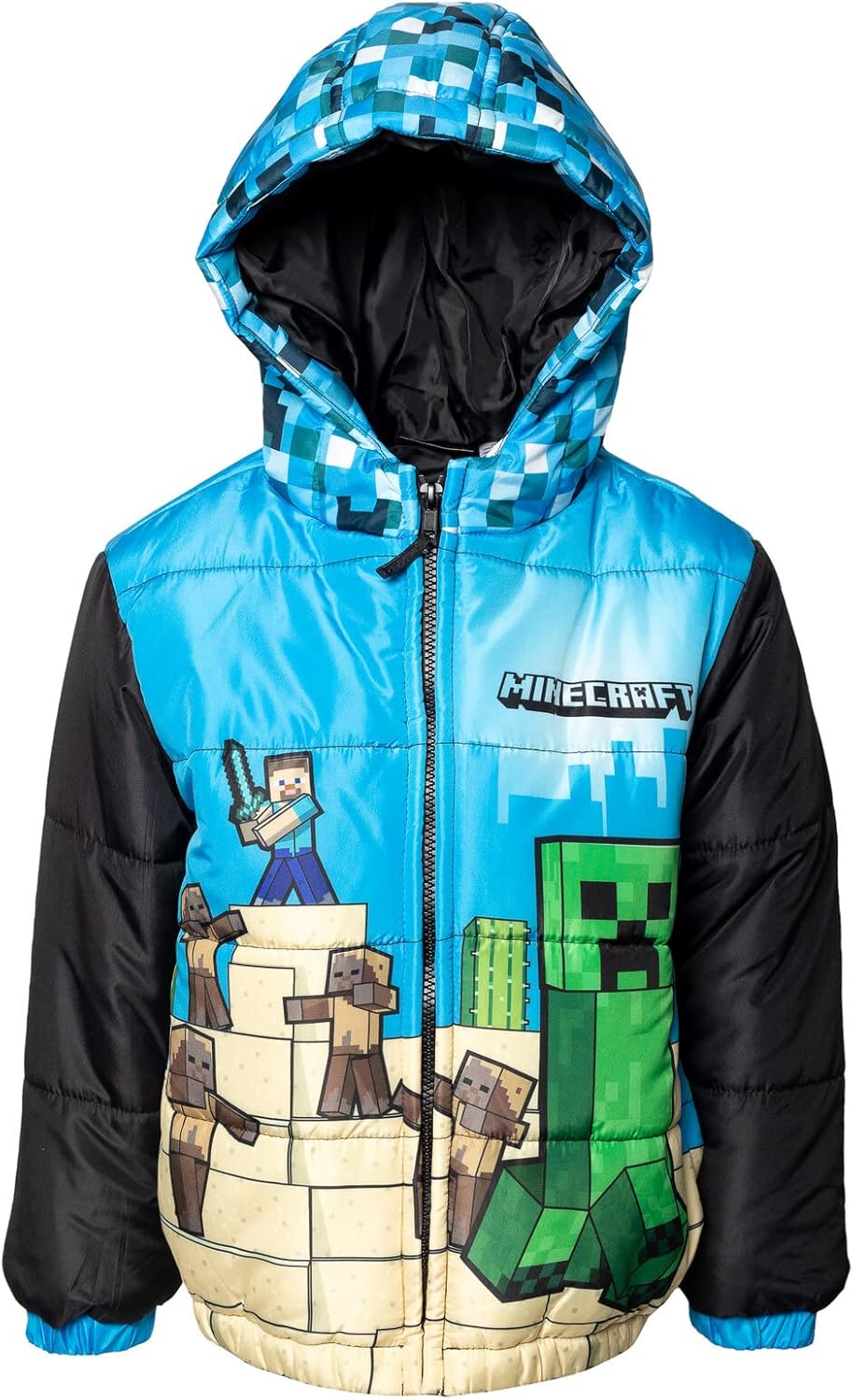 Minecraft Creeper Steve Zip Up Winter Coat for Kids Adventure