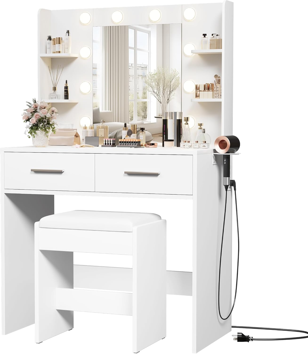 Furmax Makeup Vanity Desk with Mirror and Power Outlet Features