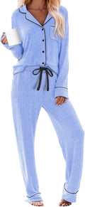 Women's Pajama Sets Long Sleeve Button Down Soft Knit Sleepwear Pjs 2