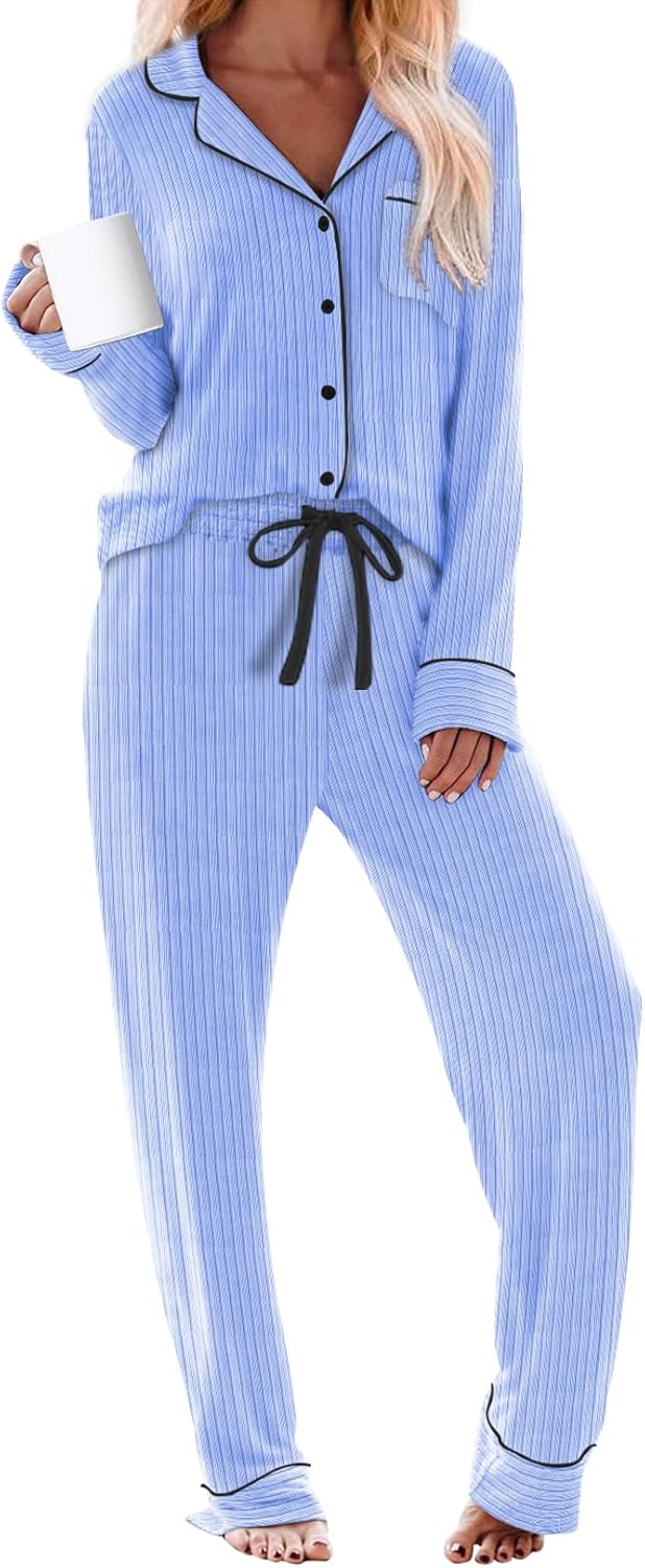 Women's Pajama Sets Long Sleeve Button Down Soft Knit Sleepwear