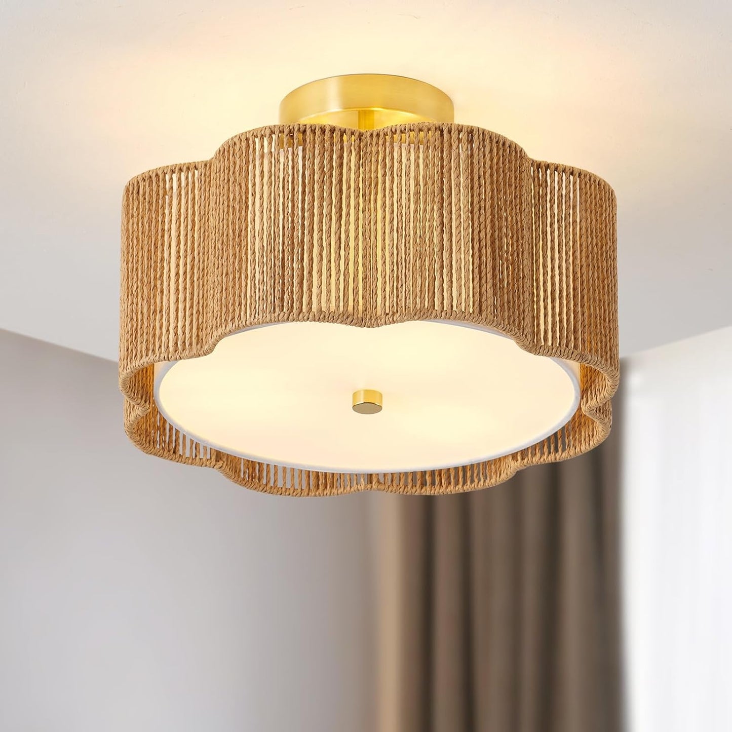 Rattan Ceiling Light Fixtures Flush Mount for Modern Spaces