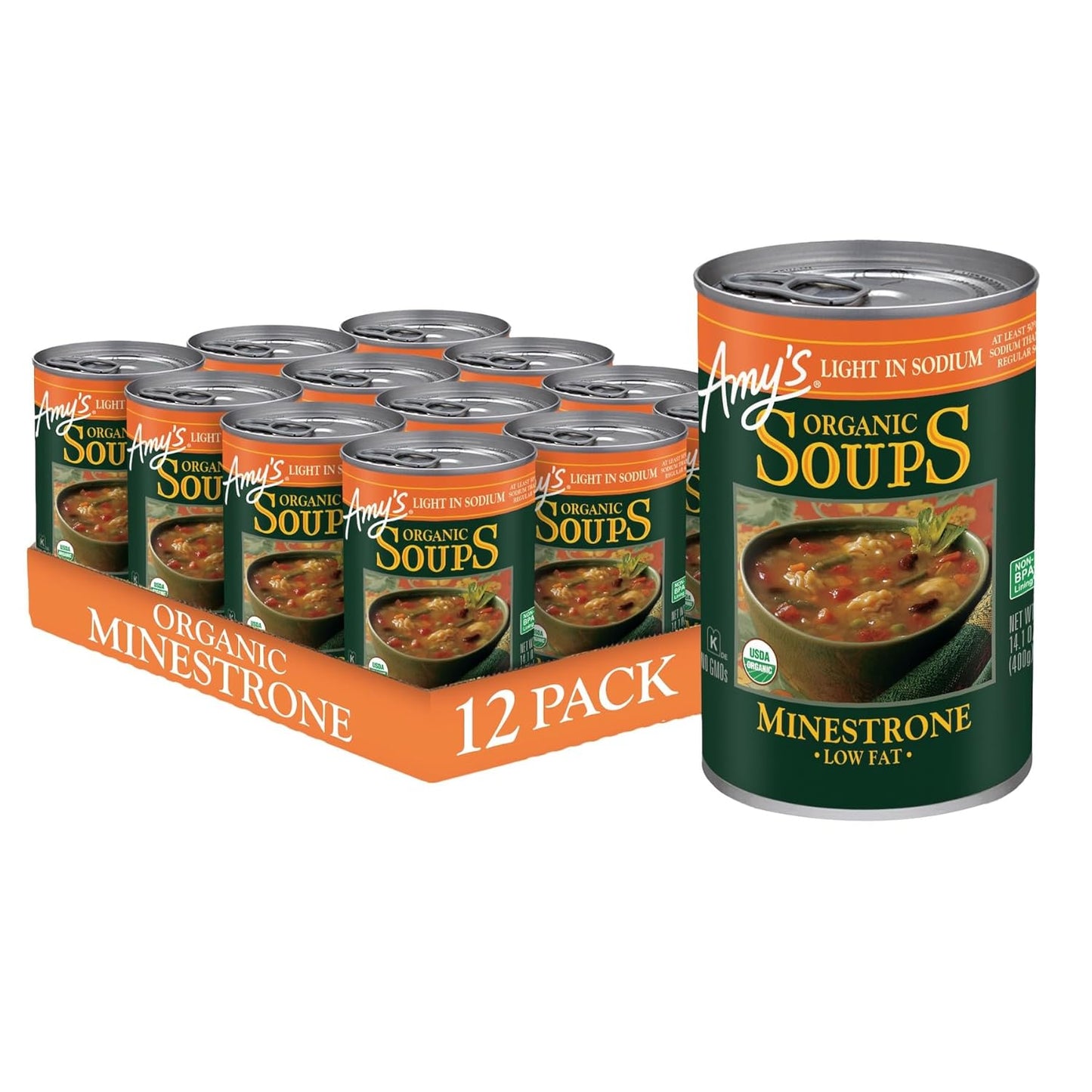Amy's Vegan Minestrone Soup, Light in Sodium, 12 Pack Cans