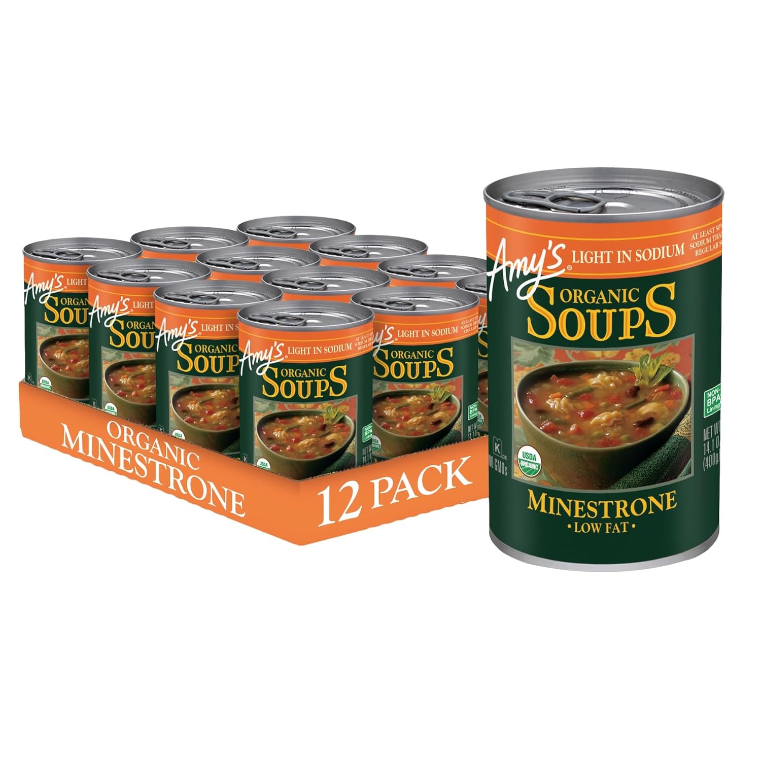 Amy's Vegan Minestrone Soup, Light in Sodium, 12 Pack Cans