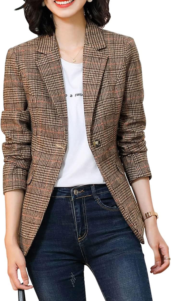 Stylish Notch Lapel 2 Button Boyfriend Blazer for Women