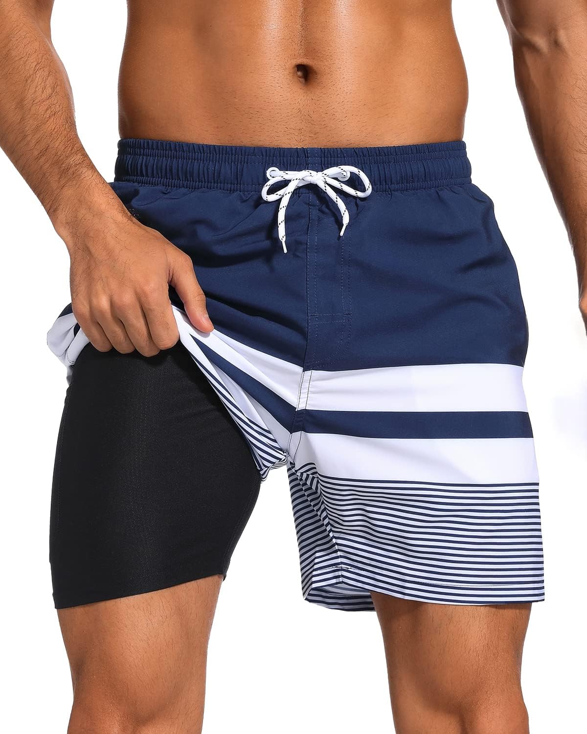 SILKWORLD Mens Swim Trunks with Compression Liner for Comfort