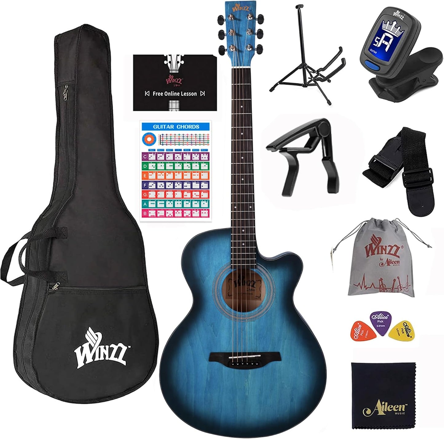 WINZZ 40 Inches Cutaway Acoustic Guitar Beginner Bundle Review