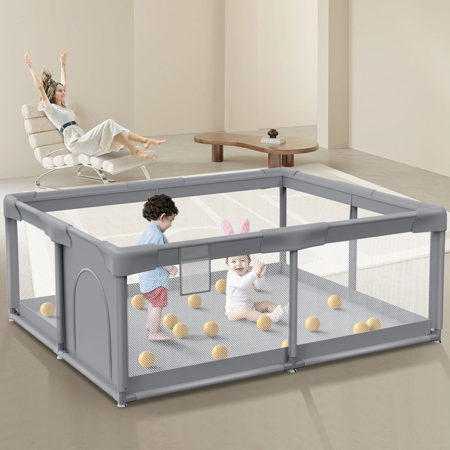 Sturdy 50x50 Inch Baby Playpen: Safe Haven for Babies & Toddlers!