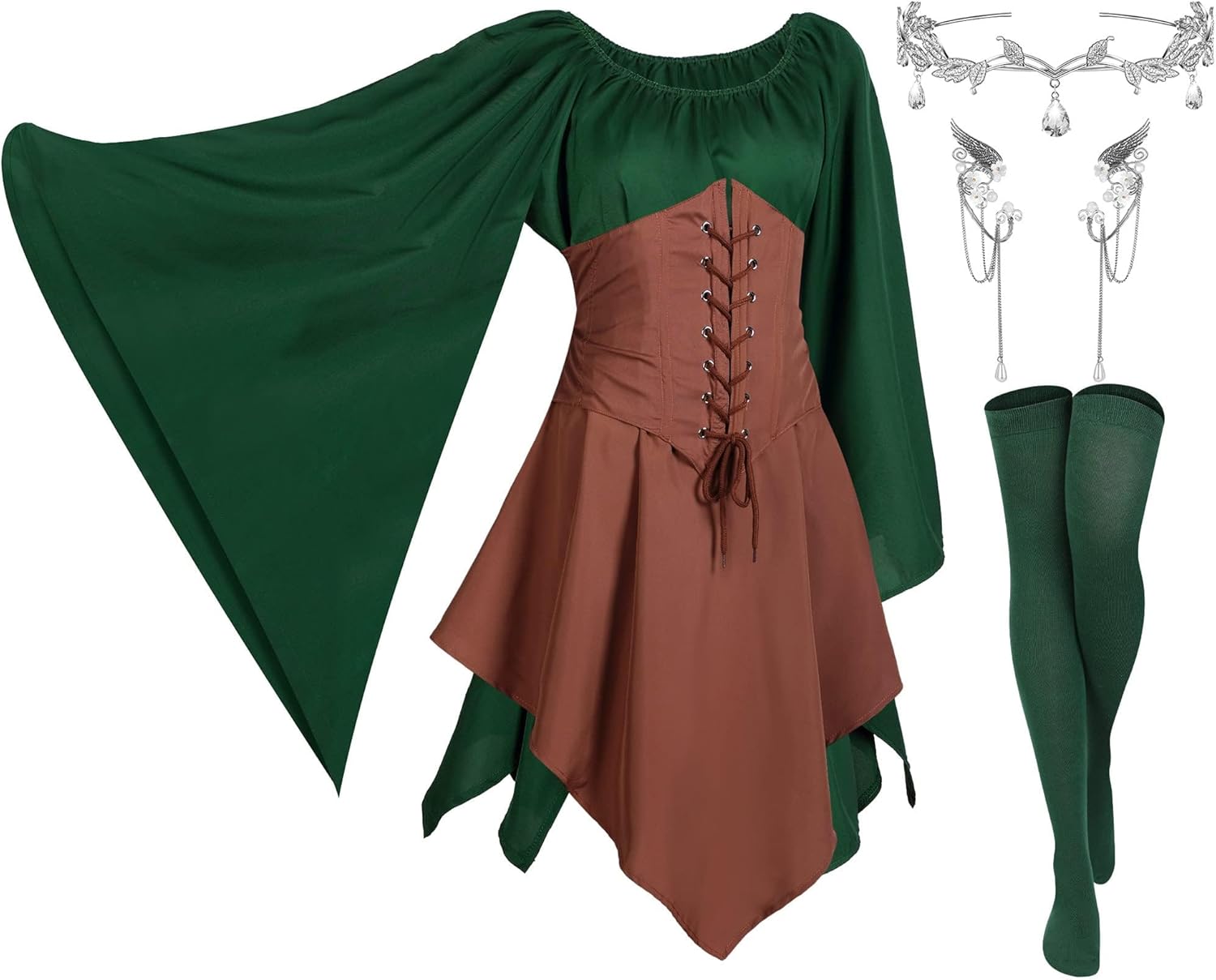 Haysandy 4 Pcs Women Elf Costume for Halloween and Cosplay