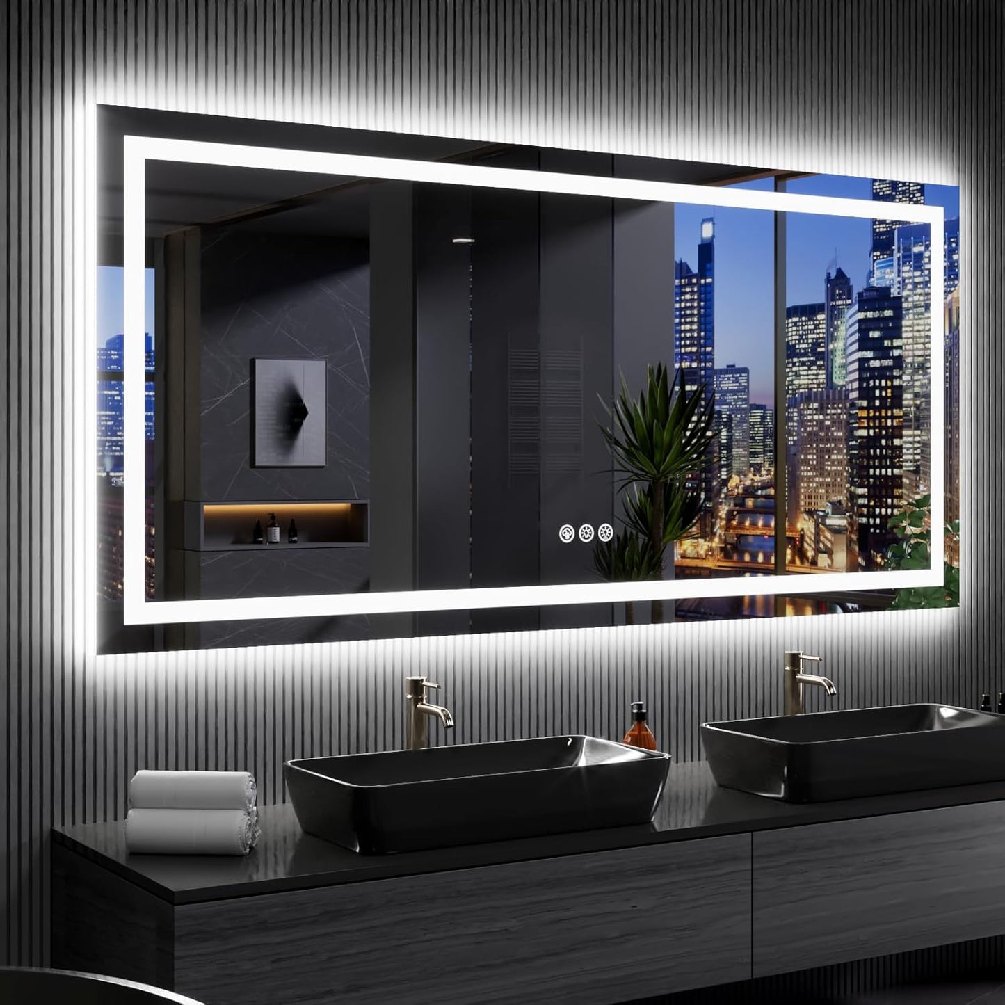 RGB LED Bathroom Mirror with Lights - Anti-Fog and Dimmable