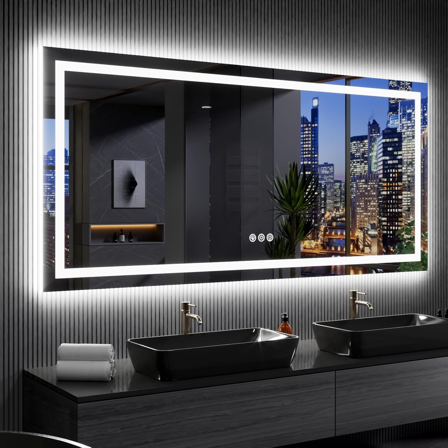 RGB LED Bathroom Mirror with Lights - Anti-Fog and Dimmable