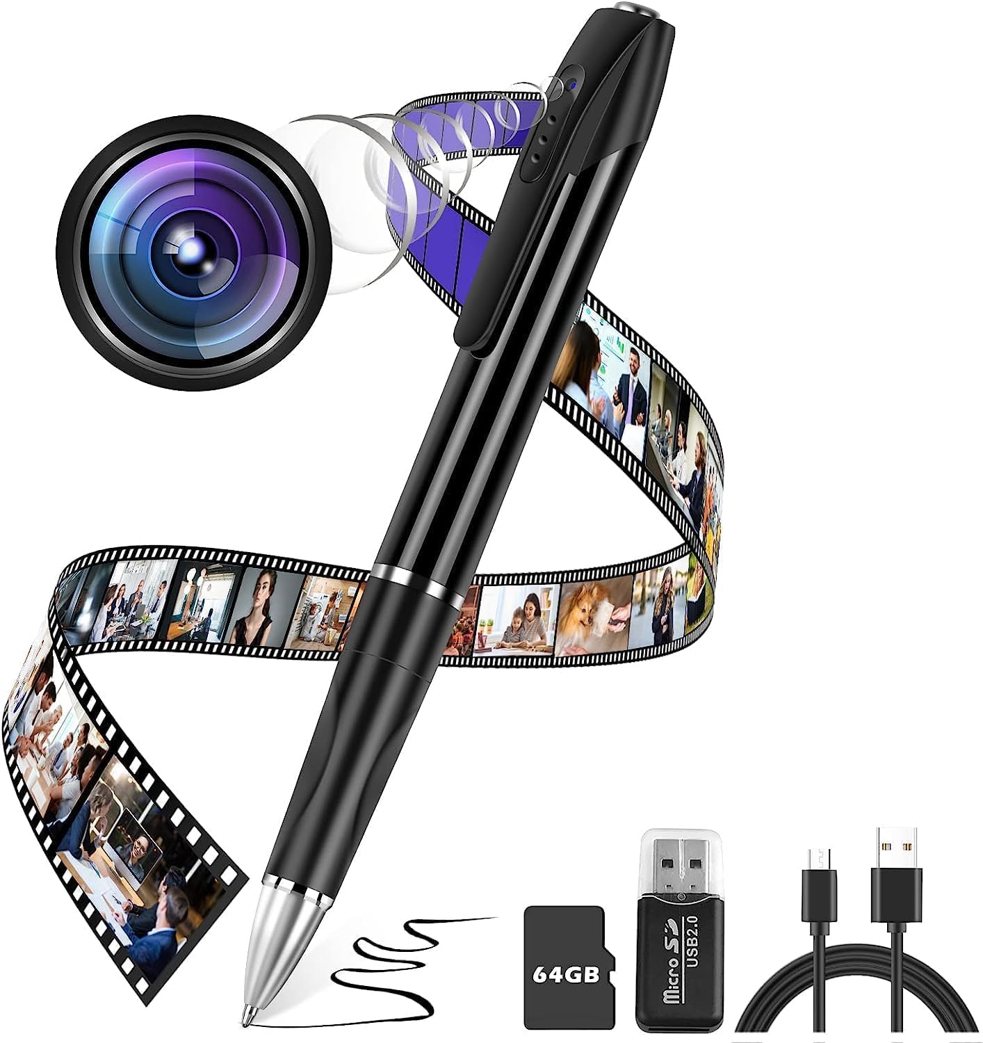 64GB Mini Camera Hidden Pen for Nanny Surveillance - 1080p