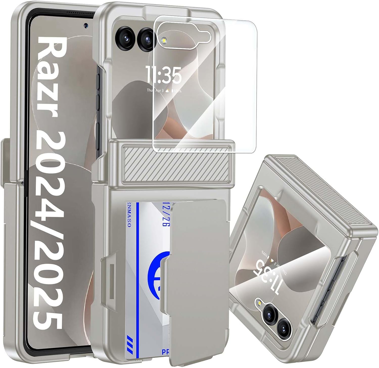 CENMASO Motorola Razr 2025 Case with Card Holder & Hinge Protection