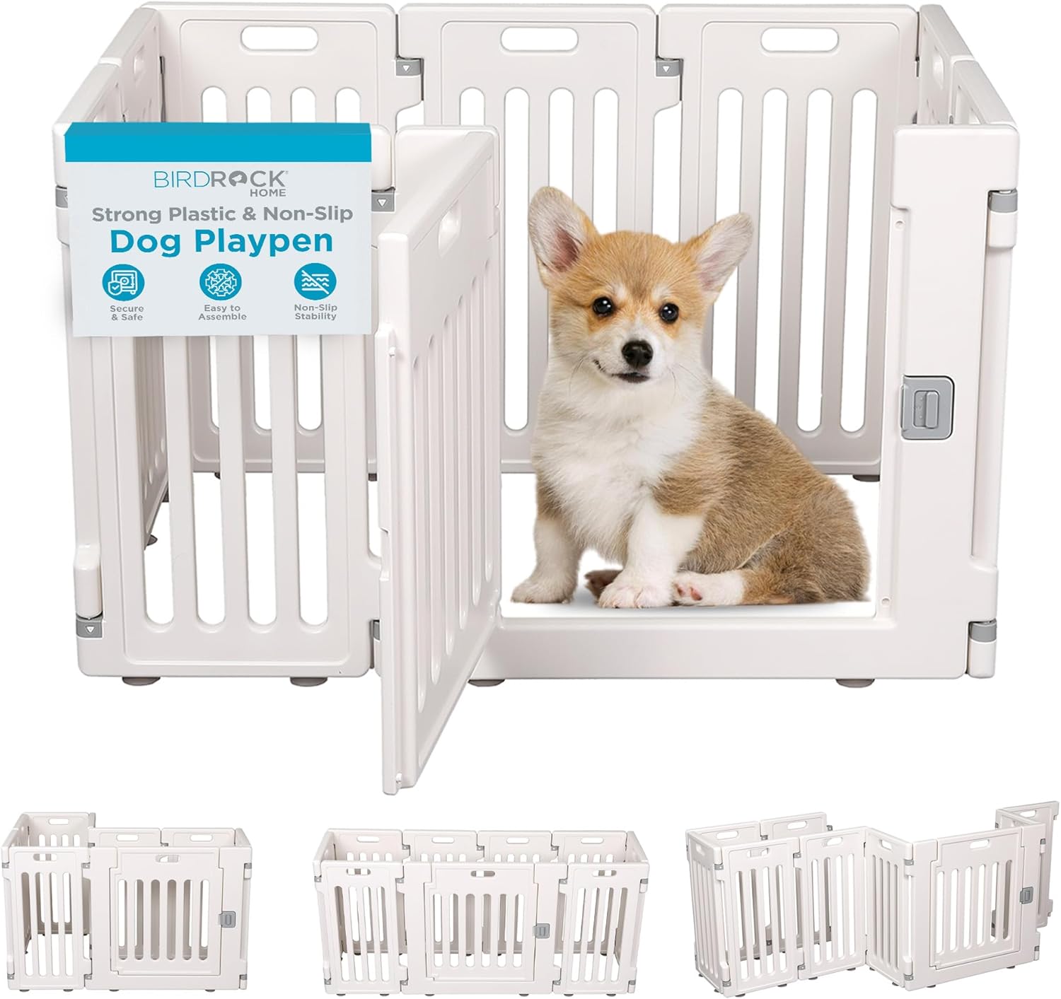 BIRDROCK HOME Dog Playpen with Door - 8 Panel, 25.6in High