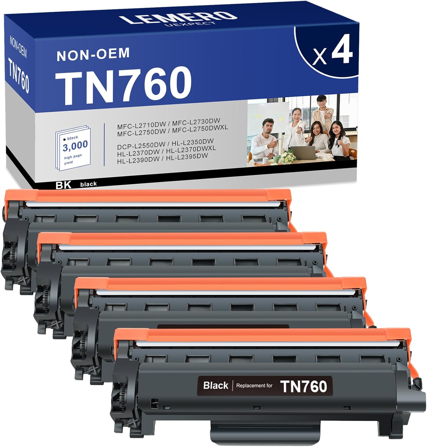LEMERO UEXPECT TN760 Toner: High Yield 4-Pack