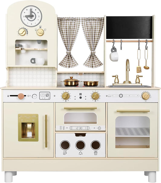 Height Adjustable Wood Kitchen Set w/ Accessories - Ideal Role Play Toy