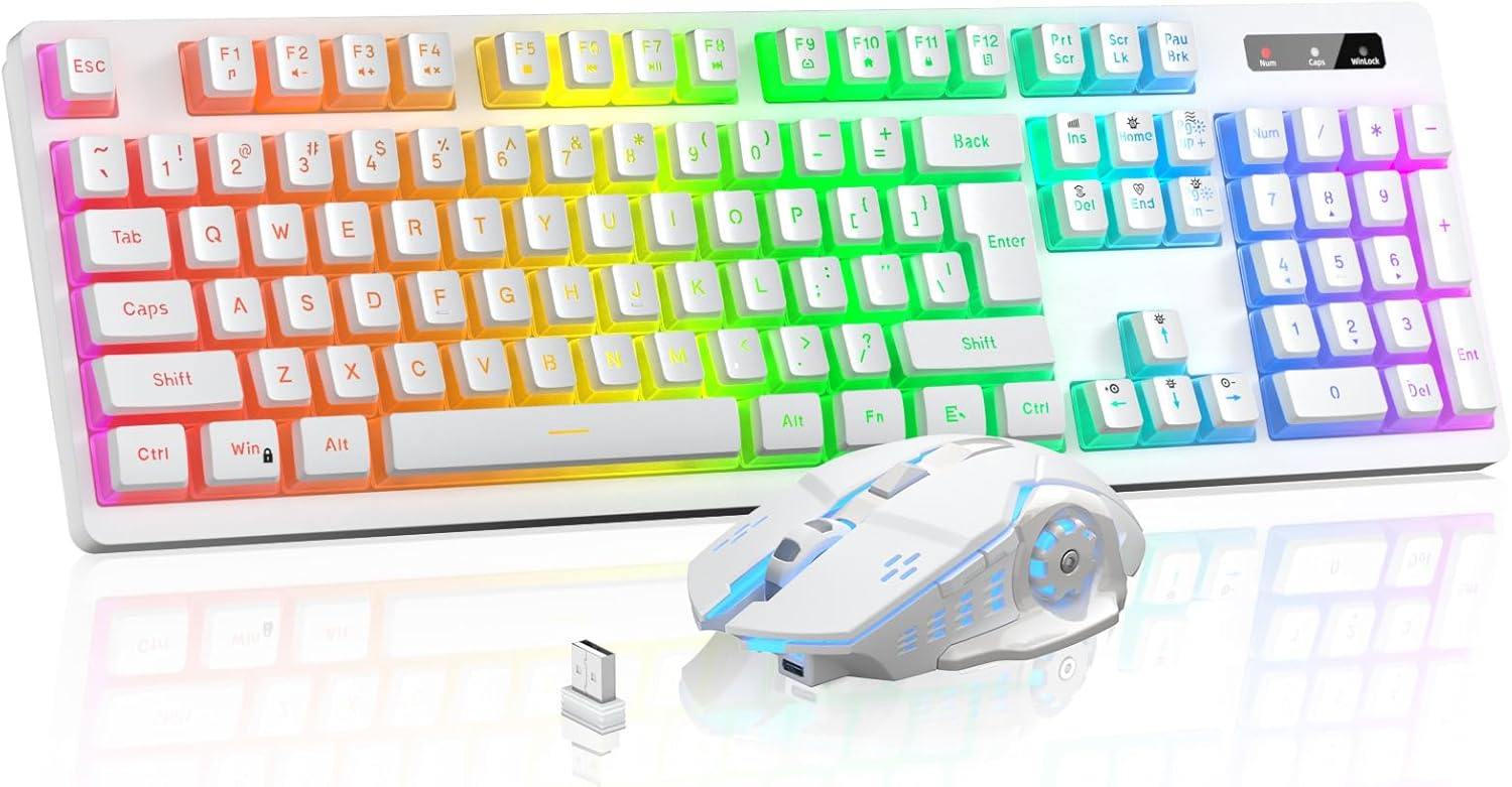 RGB Wireless Gaming Keyboard & Mouse - Rechargeable, Long-Lasting Battery