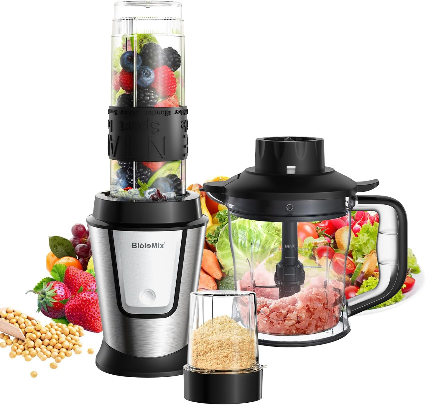 BioloMix 700W Combo: Blend, Chop, and Juicer