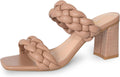 Athlefit Women's Braided Heeled Sandals - Strappy Square Toe Mules