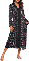 Ekouaer Women Zipper Robe Full Length Loungewear - Soft Mid-Calf